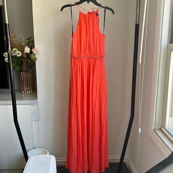 chinese dress ladies Rent Karen Millen Sequin Rosette Halter Woven Maxi Dress